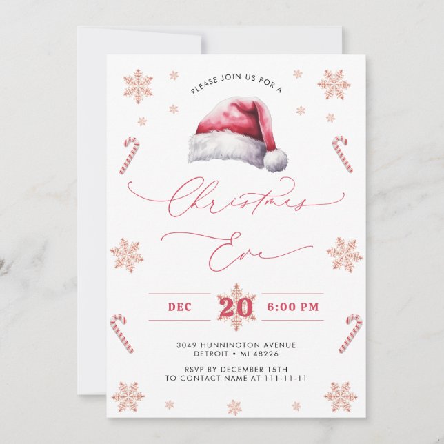 Santa Hat Holiday Christmas Eve Party Invitation (Front)