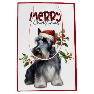 Santa Hat Holly Scottish Terrier Christmas Medium Gift Bag