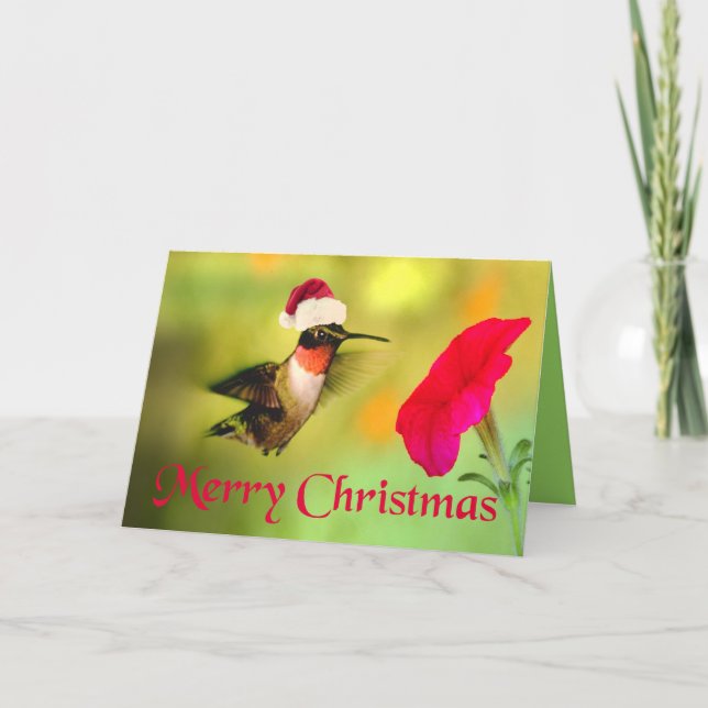 Santa Hat Hummingbird Christmas Holiday Card (Front)
