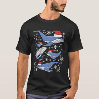 Santa Hat Humpback Blue Whales Snowflake Merry Chr T-Shirt