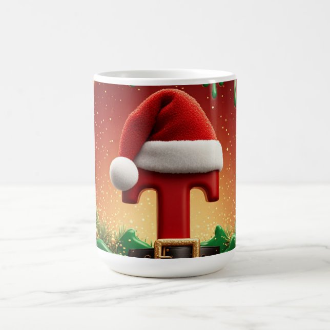 Santa Hat Initial T For Family Names Coffee Mug (Center)