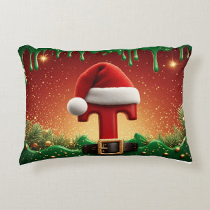 Santa Hat Initial T For Family Names Decorative Cushion