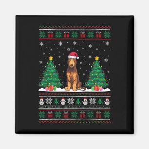 Santa Hat Irish Wolfhound Dog Xmas Tree Lights Ugl Magnet