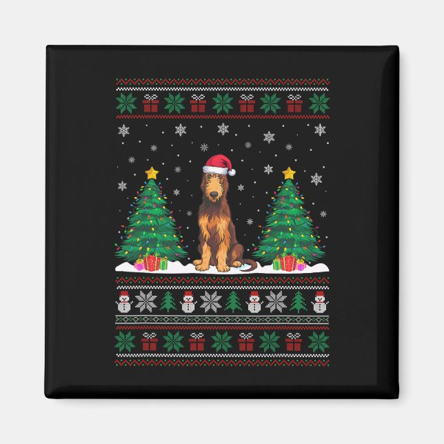 Santa Hat Irish Wolfhound Dog Xmas Tree Lights Ugl Magnet (Front)