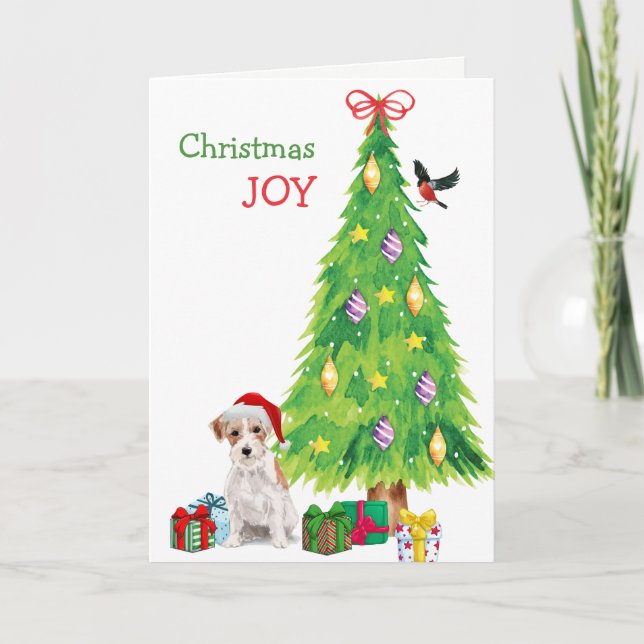 Santa Hat Jack Russell Terrier and Holiday Tree (Front)