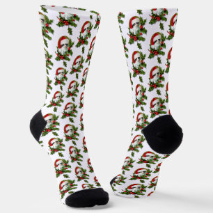 Santa Hat Kitten Wreath Christmas Socks