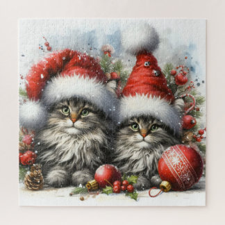 Santa Hat Kittens Christmas Jigsaw Puzzle
