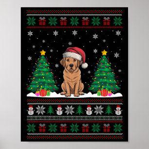 Santa Hat Labrador Dog Christmas Tree Lights Ugly Poster