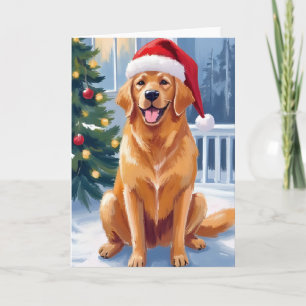 Santa Hat Labrador Merry Christmas Dog Painting Holiday Card