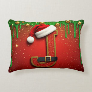 Santa Hat Letter J Belt And Pine Christmas Deco Decorative Cushion