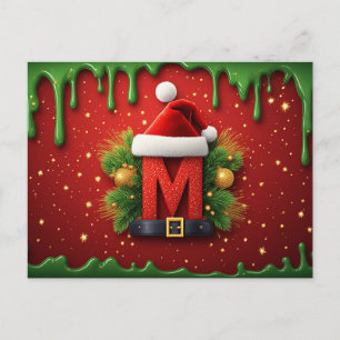 Santa Hat Letter M Christmas Postcard