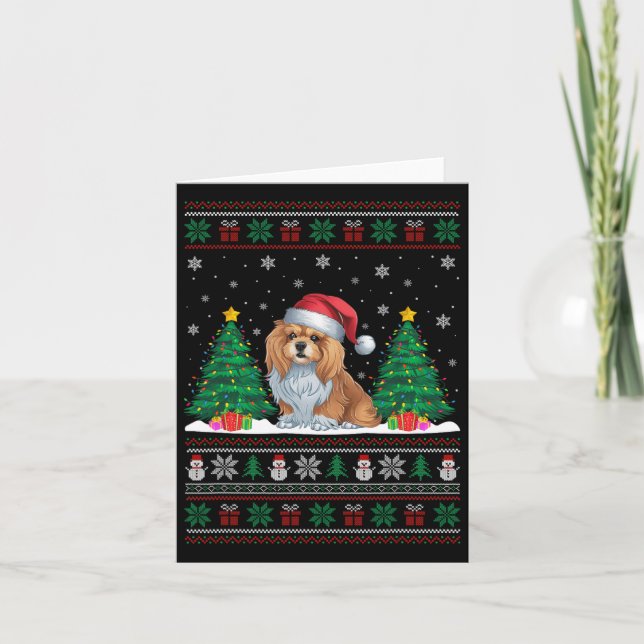 Santa Hat Lhasa Apso Dog Christmas Tree Lights Ugl Card (Front)