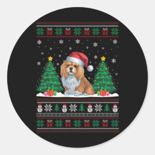 Santa Hat Lhasa Apso Dog Christmas Tree Lights Ugl Classic Round Sticker