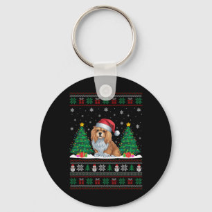 Santa Hat Lhasa Apso Dog Christmas Tree Lights Ugl Key Ring