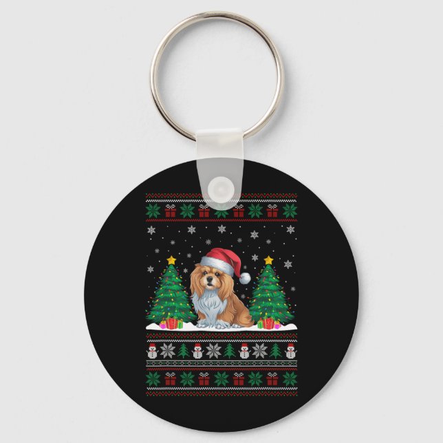 Santa Hat Lhasa Apso Dog Christmas Tree Lights Ugl Key Ring (Front)