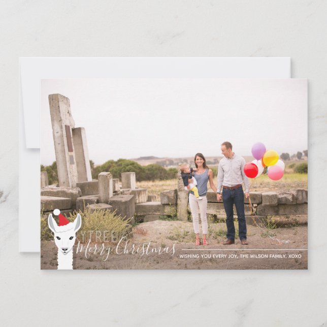 Santa Hat Llama Photo Christmas Holiday Card (Front)