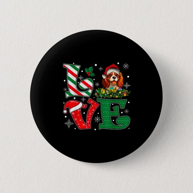 Santa Hat Love Cavalier King Charles Spaniel Dog X 6 Cm Round Badge (Front)