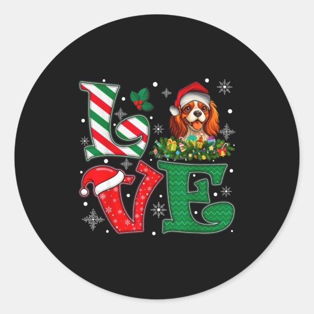 Santa Hat Love Cavalier King Charles Spaniel Dog X Classic Round Sticker (Front)