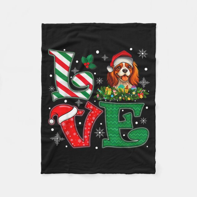 Santa Hat Love Cavalier King Charles Spaniel Dog X Fleece Blanket (Front)