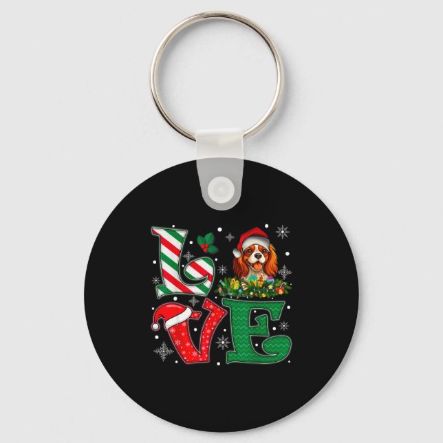 Santa Hat Love Cavalier King Charles Spaniel Dog X Key Ring (Front)