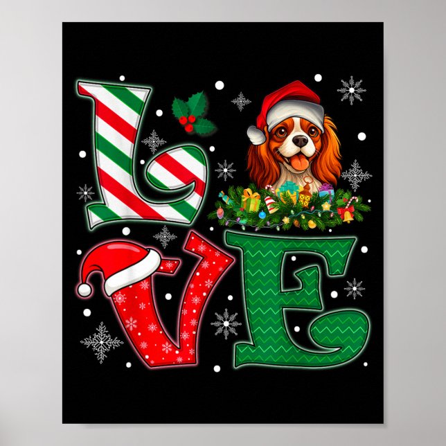 Santa Hat Love Cavalier King Charles Spaniel Dog X Poster (Front)