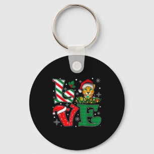 Santa Hat Love Cheetah Animal Xmas Men Women Girls Key Ring