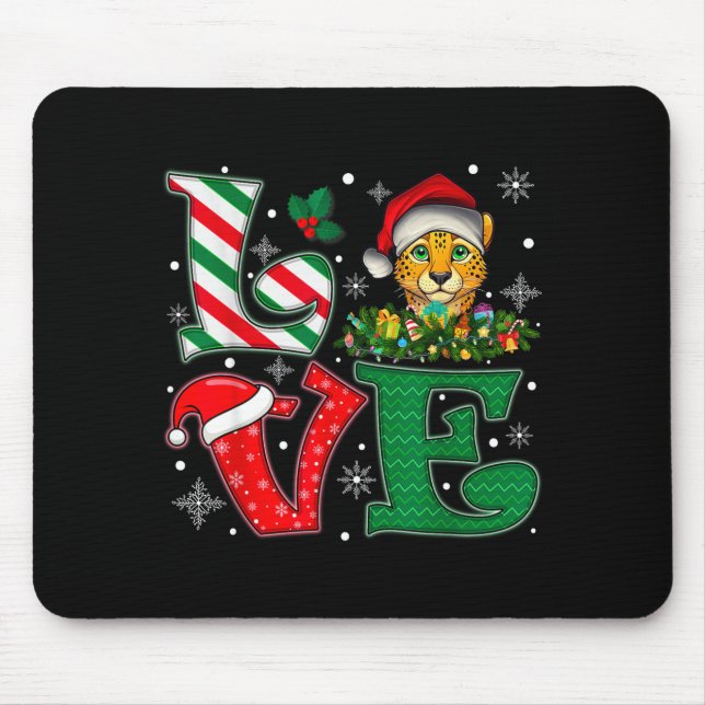 Santa Hat Love Cheetah Animal Xmas Men Women Girls Mouse Mat (Front)