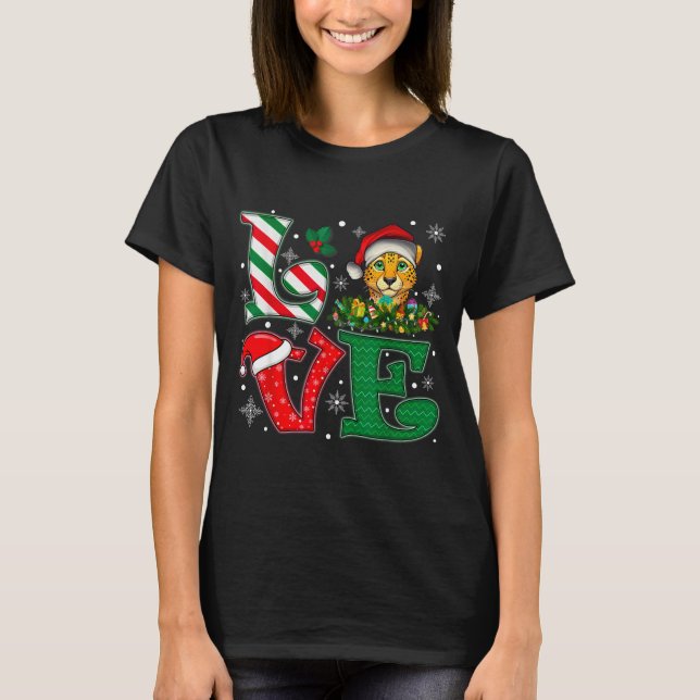 Santa Hat Love Cheetah Animal Xmas Men Women Girls T-Shirt (Front)