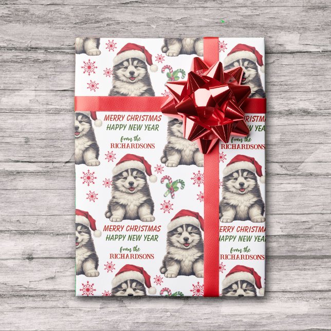 Santa Hat Malamute Puppy Dog Christmas Wrapping Paper (Creator Uploaded)