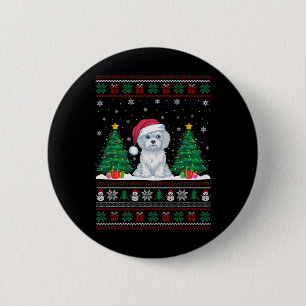 Santa Hat Maltese Dog Christmas Tree Lights Ugly S 6 Cm Round Badge