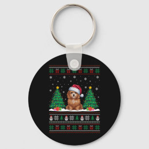 Santa Hat Maltipoo Dog Christmas Tree Lights Ugly  Key Ring