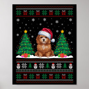 Santa Hat Maltipoo Dog Christmas Tree Lights Ugly  Poster