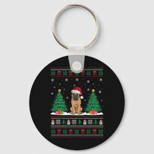 Santa Hat Mastiff Dog Christmas Tree Lights Ugly S Key Ring