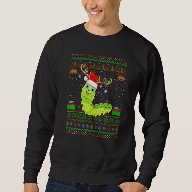 Santa Hat Matching Ugly Caterpillar Christmas Sweatshirt (Front)