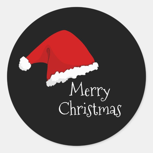Santa Hat Merry Christmas Classic Round Sticker (Front)