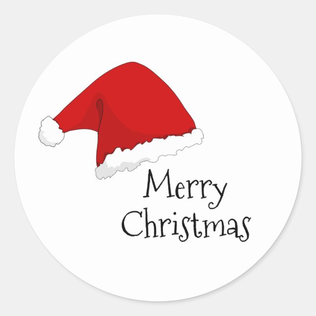Santa Hat Merry Christmas Classic Round Sticker (Front)