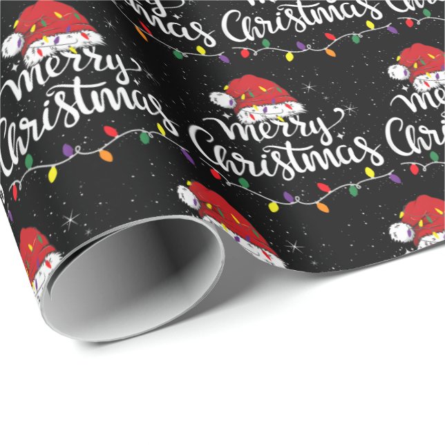 Santa Hat Merry Christmas Lights Xmas Family Gift Wrapping Paper (Roll Corner)