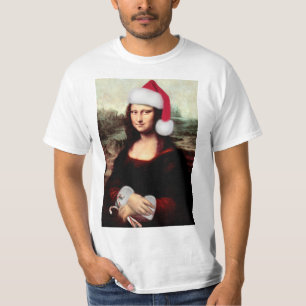 Santa Hat Mona Lisa Christmas  T-Shirt
