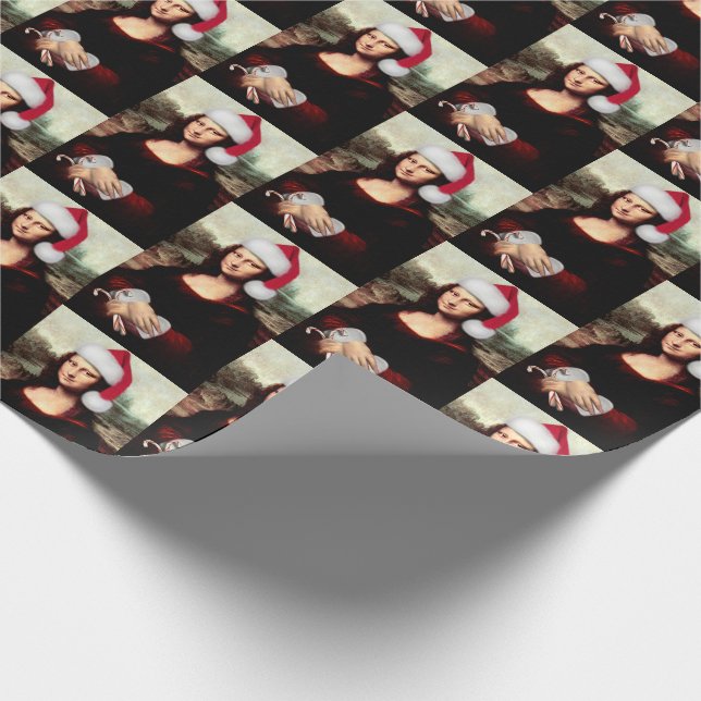 Santa Hat Mona Lisa Christmas Wrapping Paper (Corner)