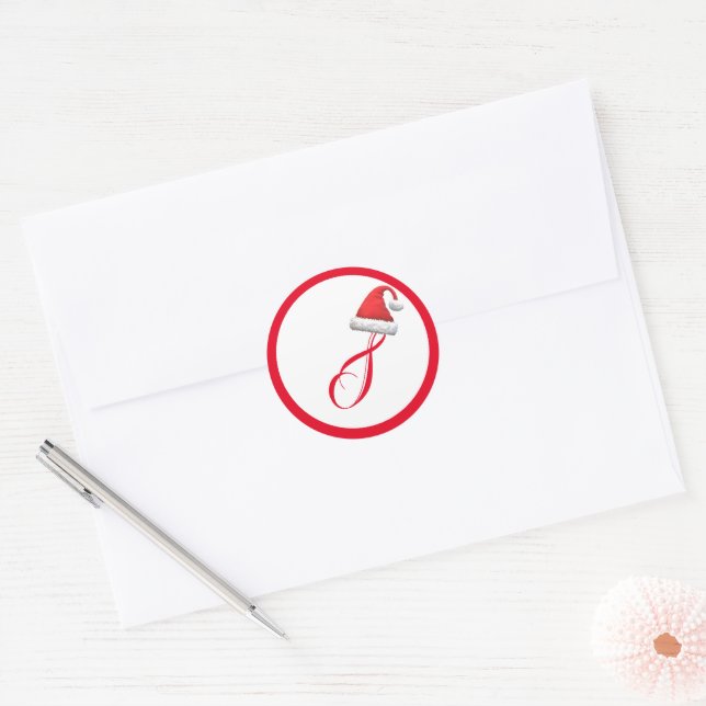 Santa Hat Monogram Classic Round Sticker (Envelope)