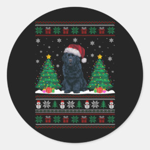 Santa Hat Newfoundland Dog Xmas Tree Lights Ugly S Classic Round Sticker