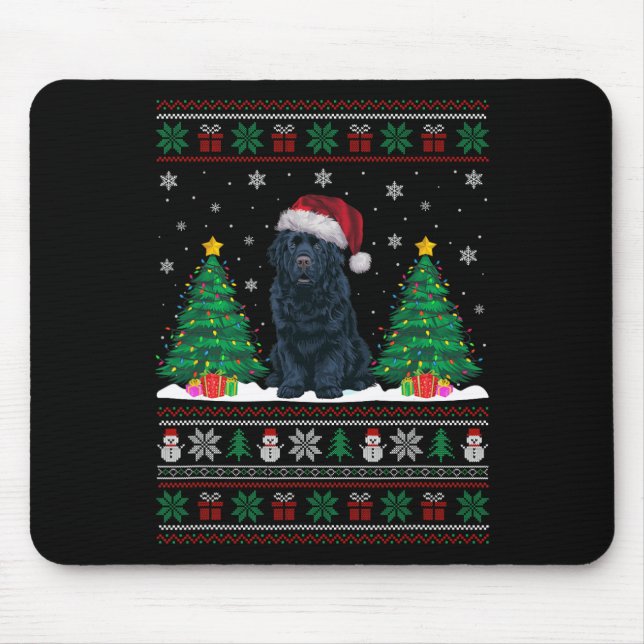 Santa Hat Newfoundland Dog Xmas Tree Lights Ugly S Mouse Mat (Front)