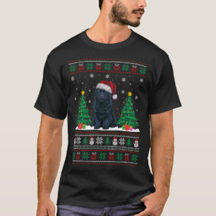 Santa Hat Newfoundland Dog Xmas Tree Lights Ugly S T-Shirt