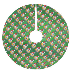 Santa Hat Nine Ball Pattern on Green Brushed Polyester Tree Skirt