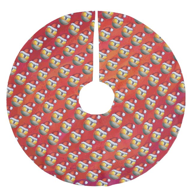 Santa Hat Nine Ball Pattern on Red Brushed Polyester Tree Skirt (Front)