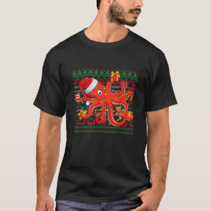 Santa Hat Octopus Xmas Lighting Ugly Octopuses Chr T-Shirt