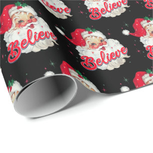 Santa Hat Old Christmas Holiday gift Black Wrapping Paper