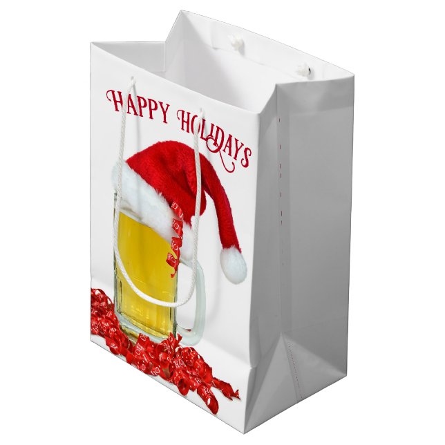 Santa Hat On Beer Mug  Medium Gift Bag (Front Angled)