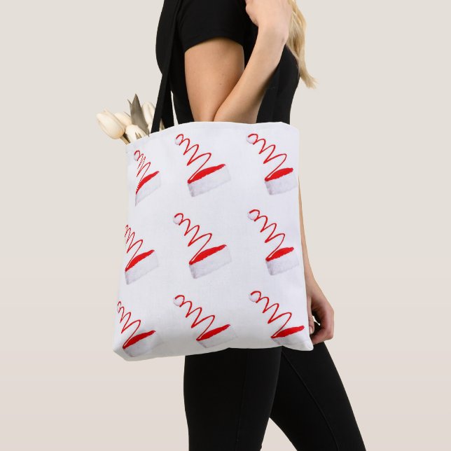 **SANTA HAT ON FRONT THEN ALL RED ON BACK** TOTE BAG (Close Up)