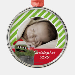 Santa Hat Oscar the Grouch Add Your Name Metal Tree Decoration